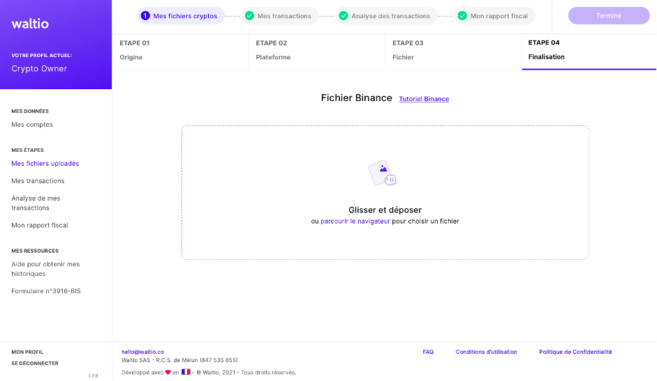 Waltio 5 synchronisation avec plateforme cryptomonnaies