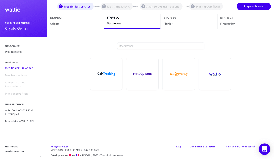 Waltio 6 televersement fichers cryptomonnaies sur plateforme