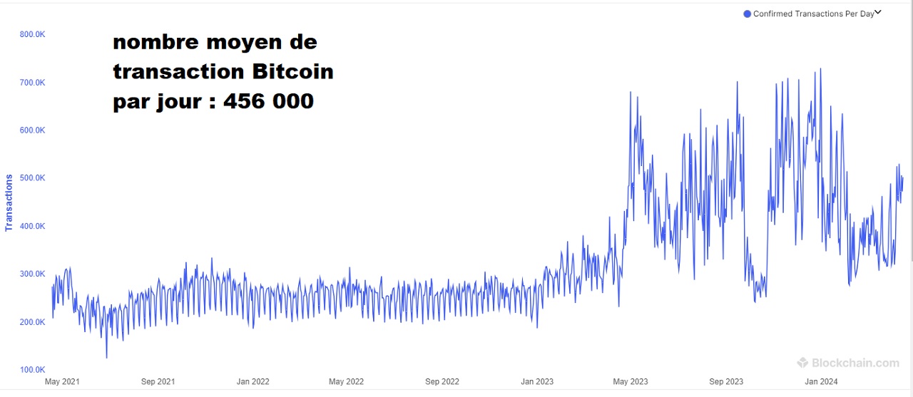 Volume transactions quotidiennes Bitcoin 2024