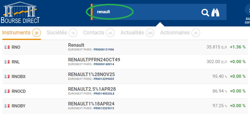 Rechercher le nom de la société sur laquelle investir