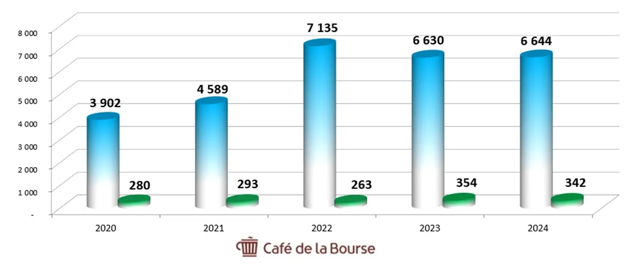 Diagramme CA benefices action Rubis juillet 2025